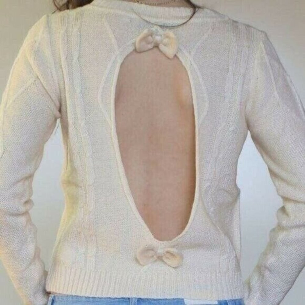 The Classic Cream Crewneck Sweater w/ Open Back Size S - Picture 2 of 2